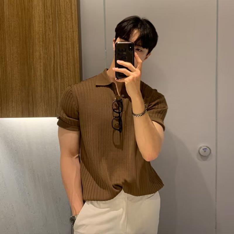 Casual Summer Solid Color Korean Style Knitwear Short Sleeve T-shirt