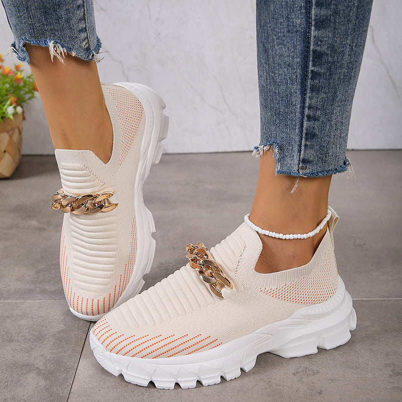 Fashion Chain Design Mesh Shoes For Women Breathable Casual