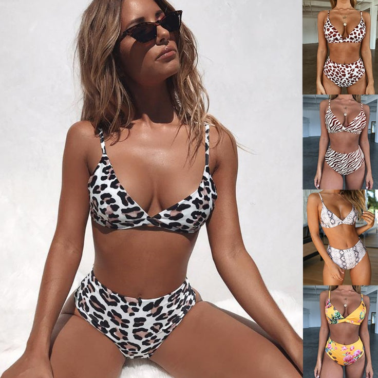 Sexy explosions swimsuit leopard snake pattern high waist ladies bikini