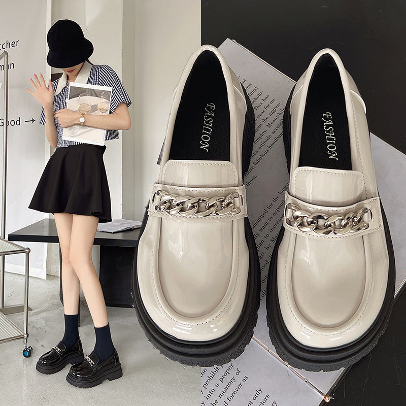 British Style Rubber Leather Shoes Women's