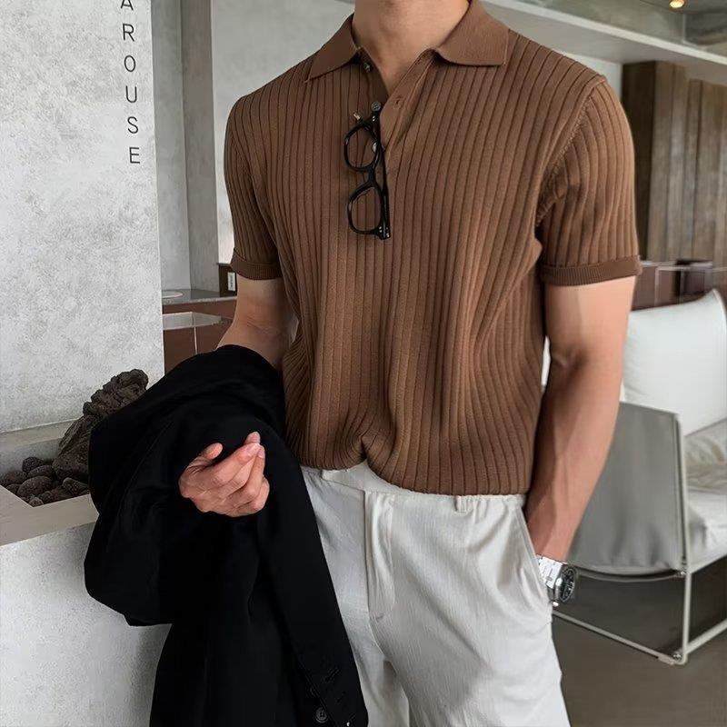 Casual Summer Solid Color Korean Style Knitwear Short Sleeve T-shirt