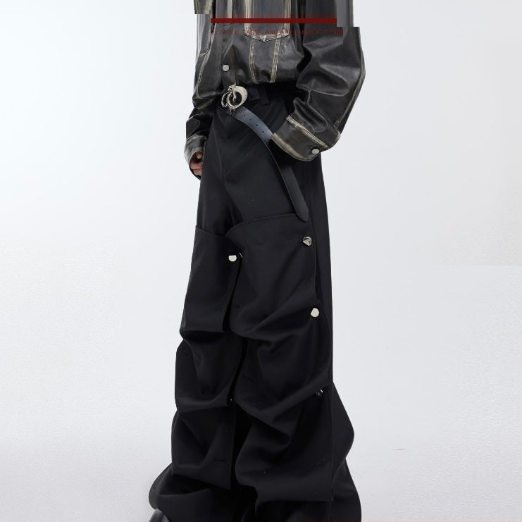 Casual Pants High Waist Crimp Stitching Loose Cargo Trousers