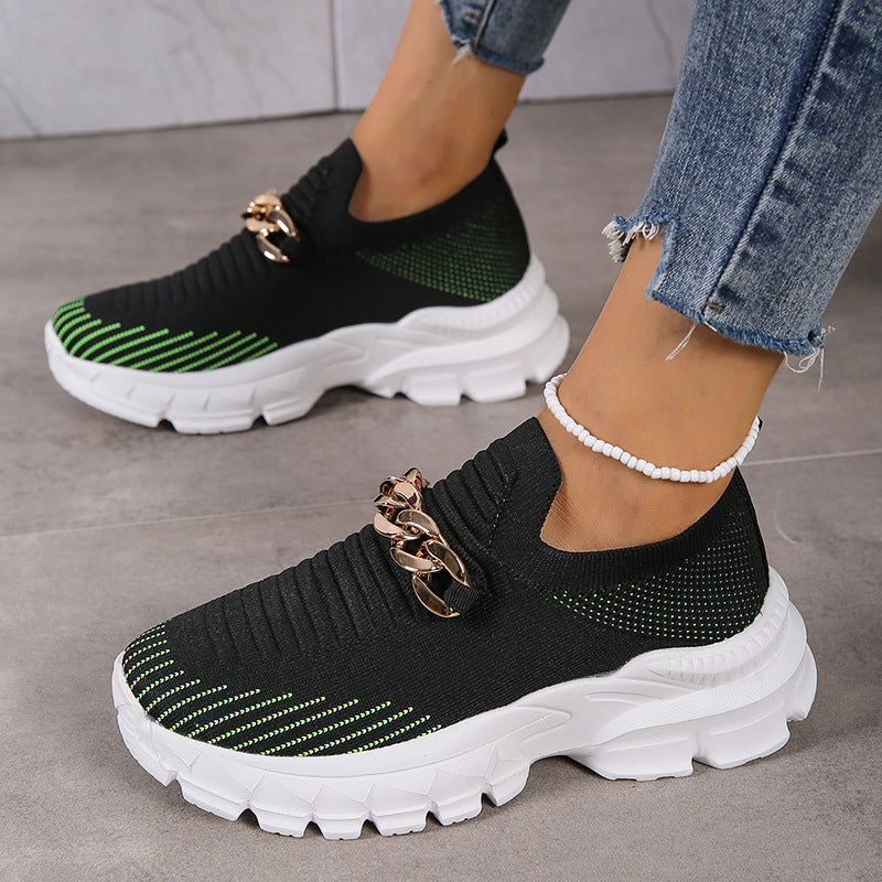 Fashion Chain Design Mesh Shoes For Women Breathable Casual