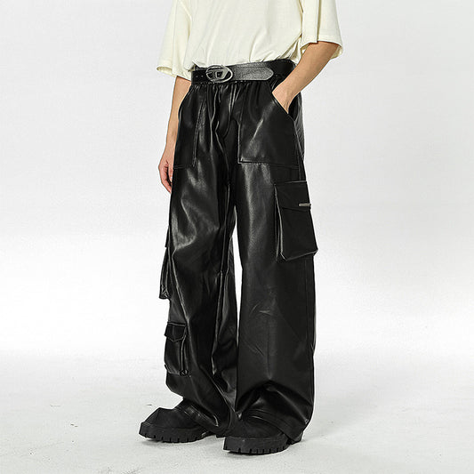 Straight Casual American Retro Street PU Leather Pants