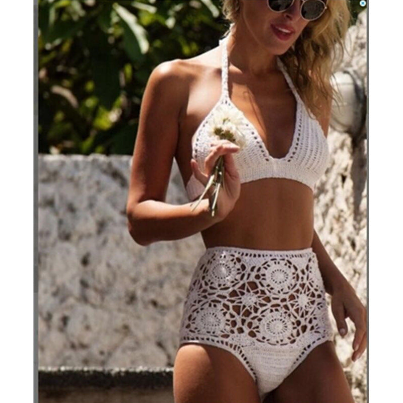 New high waisted swimsuit color crochet hook flower lady