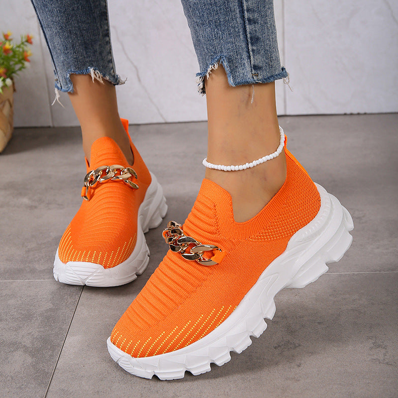 Fashion Chain Design Mesh Shoes For Women Breathable Casual