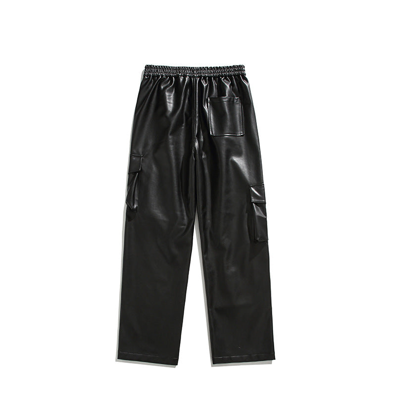 Straight Casual American Retro Street PU Leather Pants