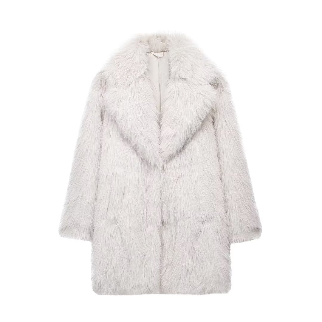 Women's Clothing Artificial Fur Warm Three-quarter Coat