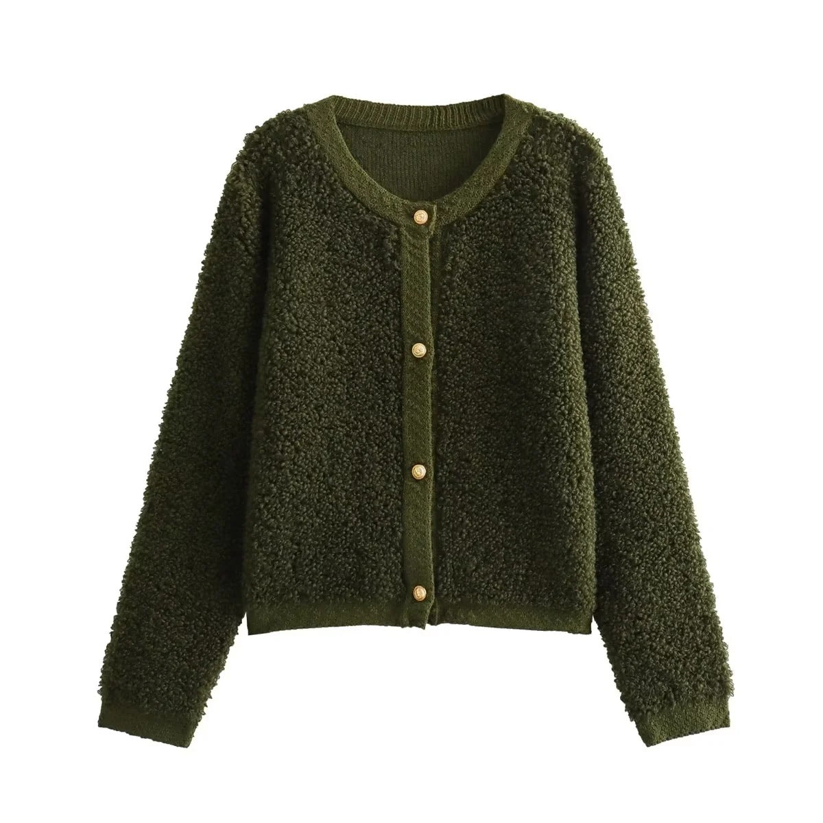 Autumn And Winter Women's Solid Color Knitted Cardigan Short Woolen Coat