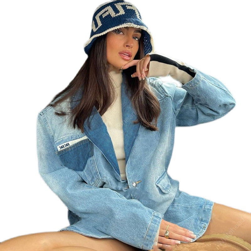 Retro Blue Super Fire Suit Style Denim Jacket