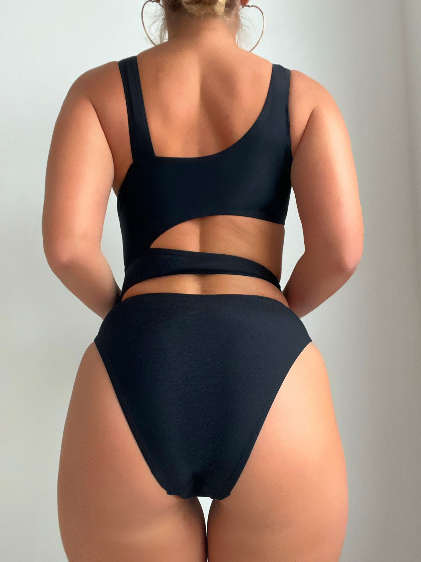 New Solid Color Hollow High Cut Sexy Siamese Swimsuit