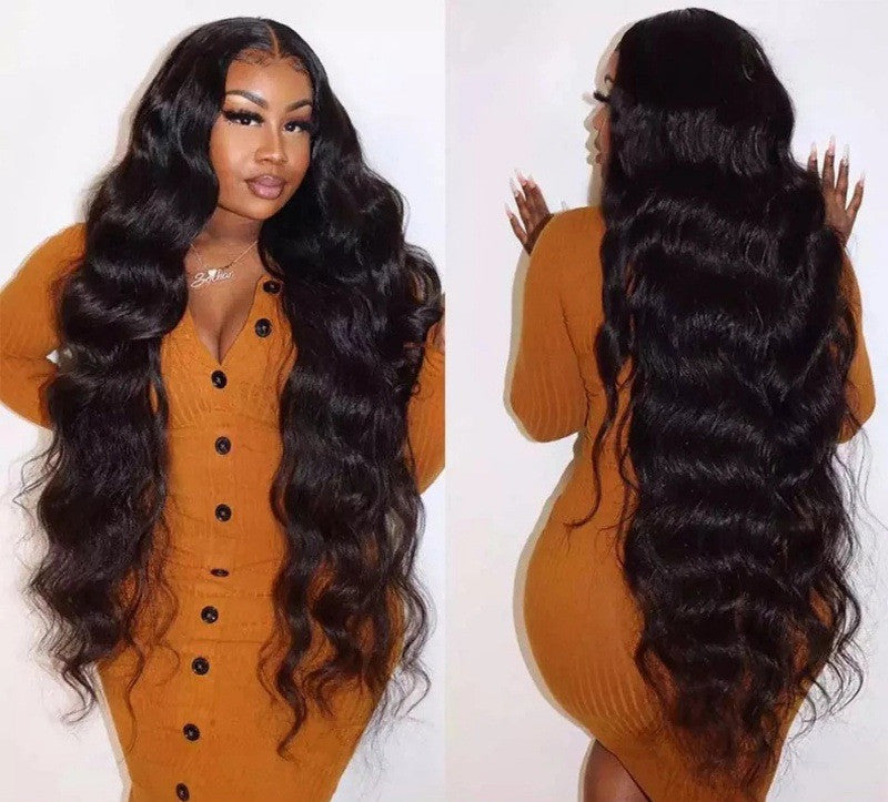 Mid-section Black Big Wavy Long Curly Hair Wig