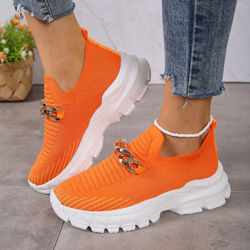 Fashion Chain Design Mesh Shoes For Women Breathable Casual