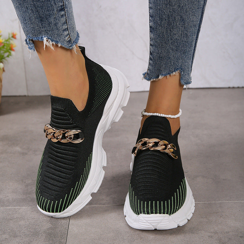 Fashion Chain Design Mesh Shoes For Women Breathable Casual