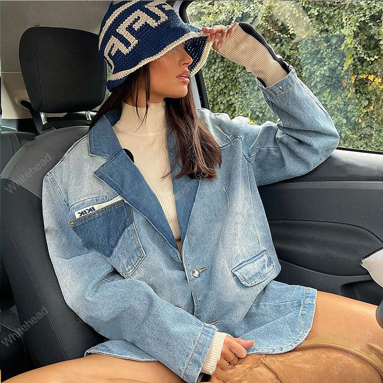 Retro Blue Super Fire Suit Style Denim Jacket