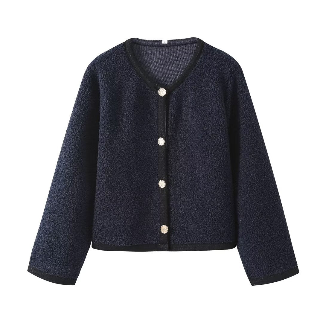 Autumn And Winter Women's Solid Color Knitted Cardigan Short Woolen Coat