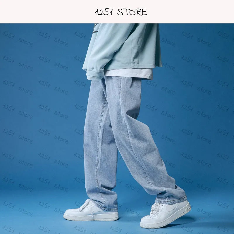 Men Wide Jeans White Loose Casual Pure Man Women