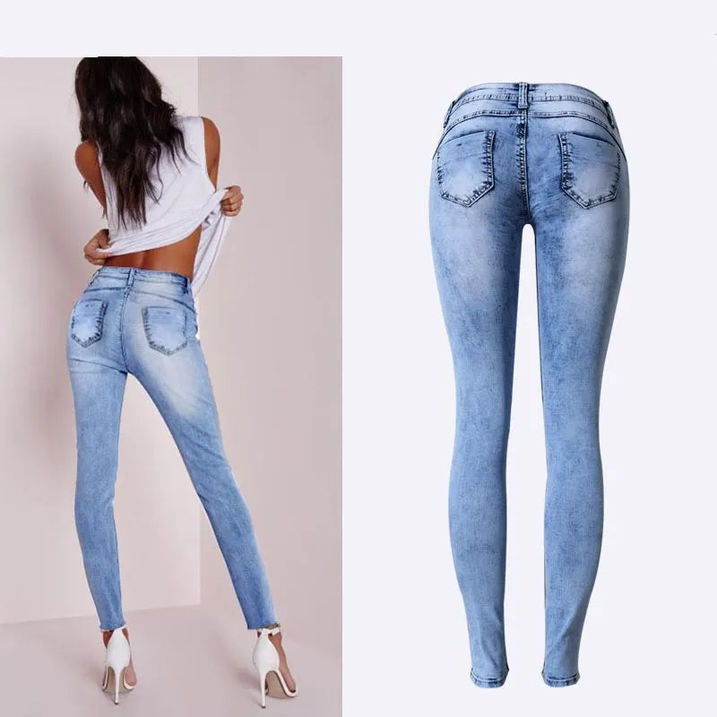 Estilo de verão cintura baixa céu azul retalhos calças justas mulheres lápis jeans alta estiramento sexy push up denim moda feminina jeans