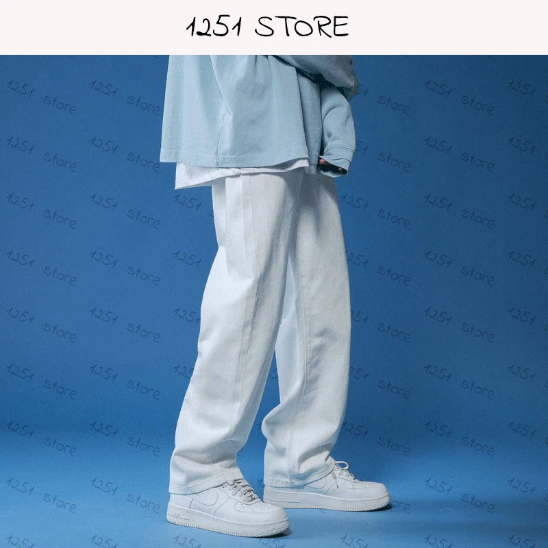 Men Wide Jeans White Loose Casual Pure Man Women