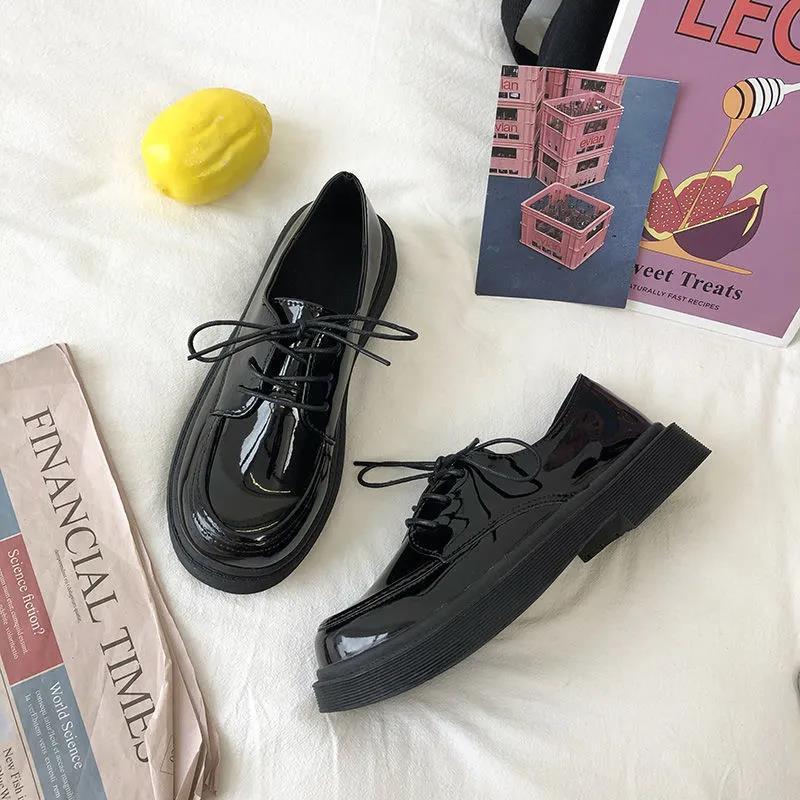 Fashion All-match Round Head Lace-up Leather Shoes