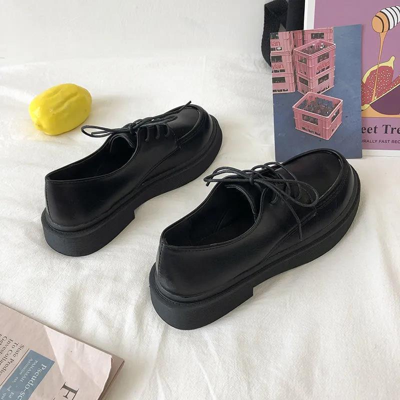 Fashion All-match Round Head Lace-up Leather Shoes