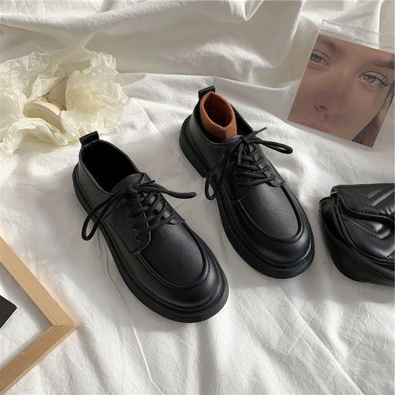 Fashion All-match Round Head Lace-up Leather Shoes