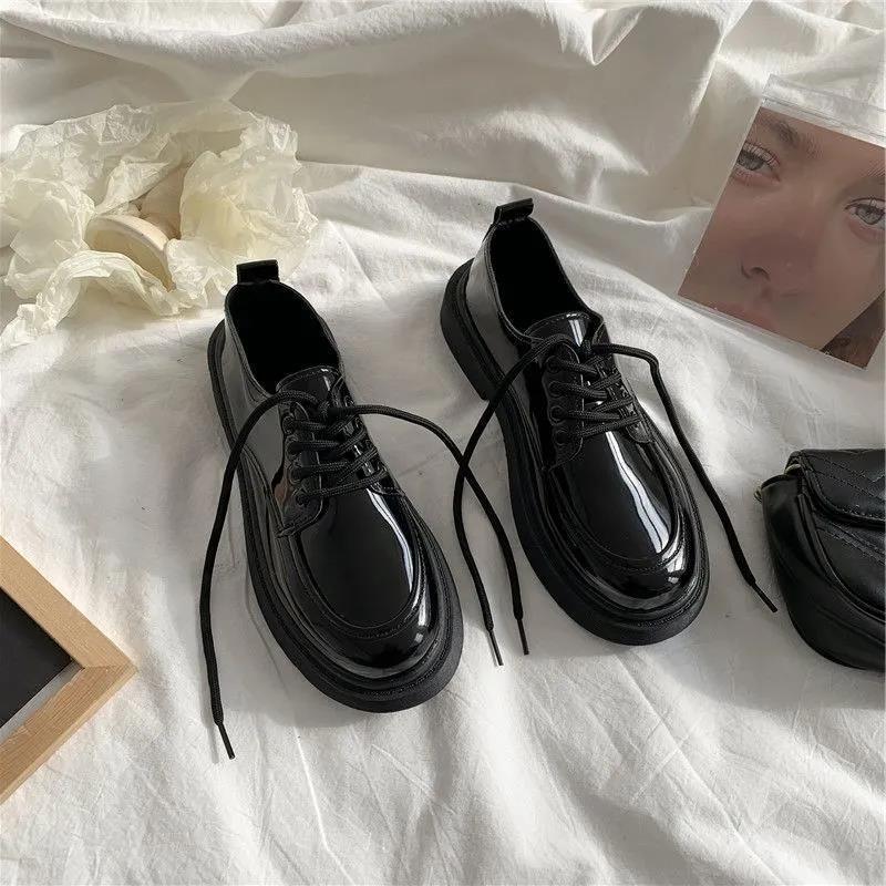 Fashion All-match Round Head Lace-up Leather Shoes