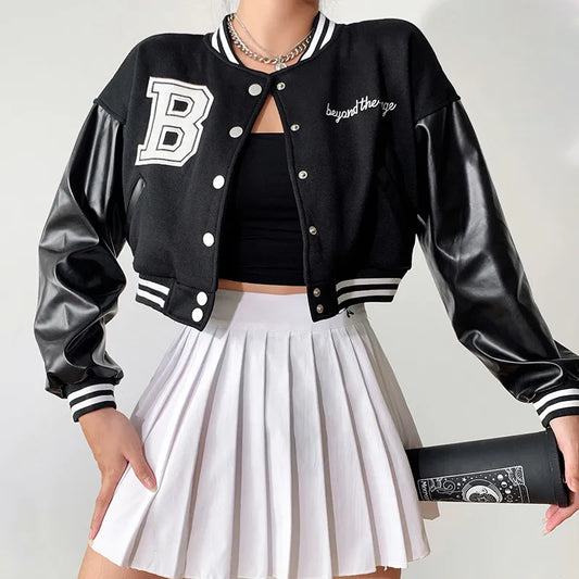 Oversized Baseball Uniform Jacket Pattern Long Sleeve Jacket with Pocket