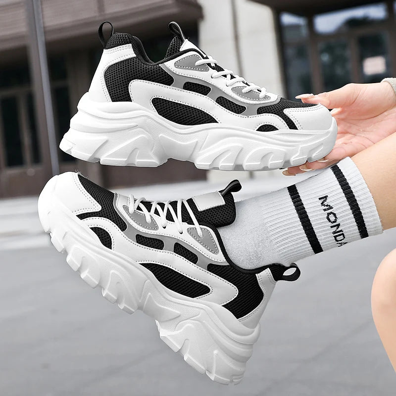 Sneakers Woman Vulcanize Shoes New Couple White Platform Thick Sole Running Men's Casual Shoes Size 35-44 Tenis Feminino 