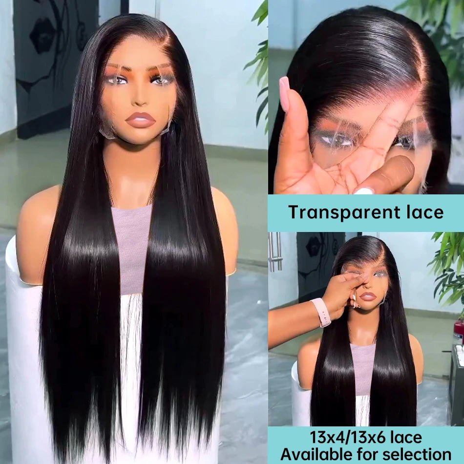 30 40 Polegada osso em linha reta transparente 13x6 laço frontal perucas de cabelo humano 250 densidade brasileiro remy 13x4 peruca dianteira do laço para mulher