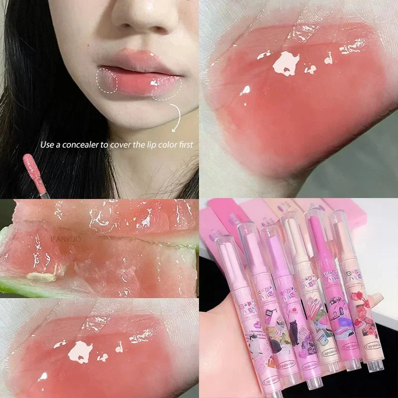 Geléia amor batom rosa brilho de água claro esmalte labial à prova dwaterproof água copo antiaderente hidratante plumping fade linhas labial gloss maquiagem