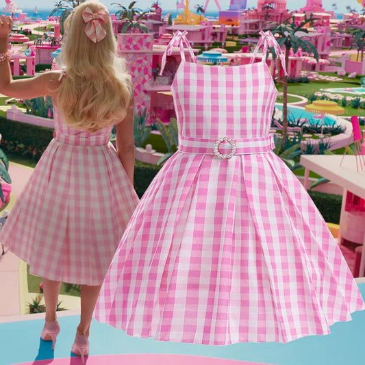 Filme Barbie Cosplay Meninas Vestido Longo Estilo Malha Sling Infantil