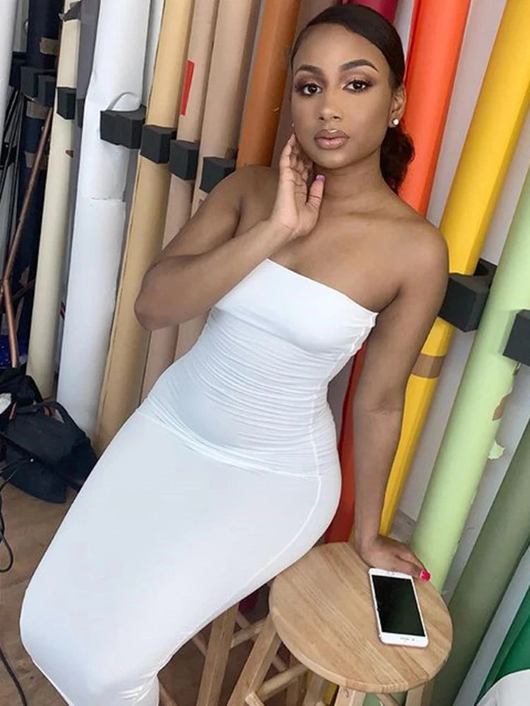 Off Shoulder Strapless Sexy Dress Women Sleeveless Straight Long Bodycon Dress Backless Casual Summer Party Dress Women 