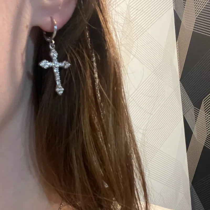 Salemlance Zircon Crystal Cross Earrings Female