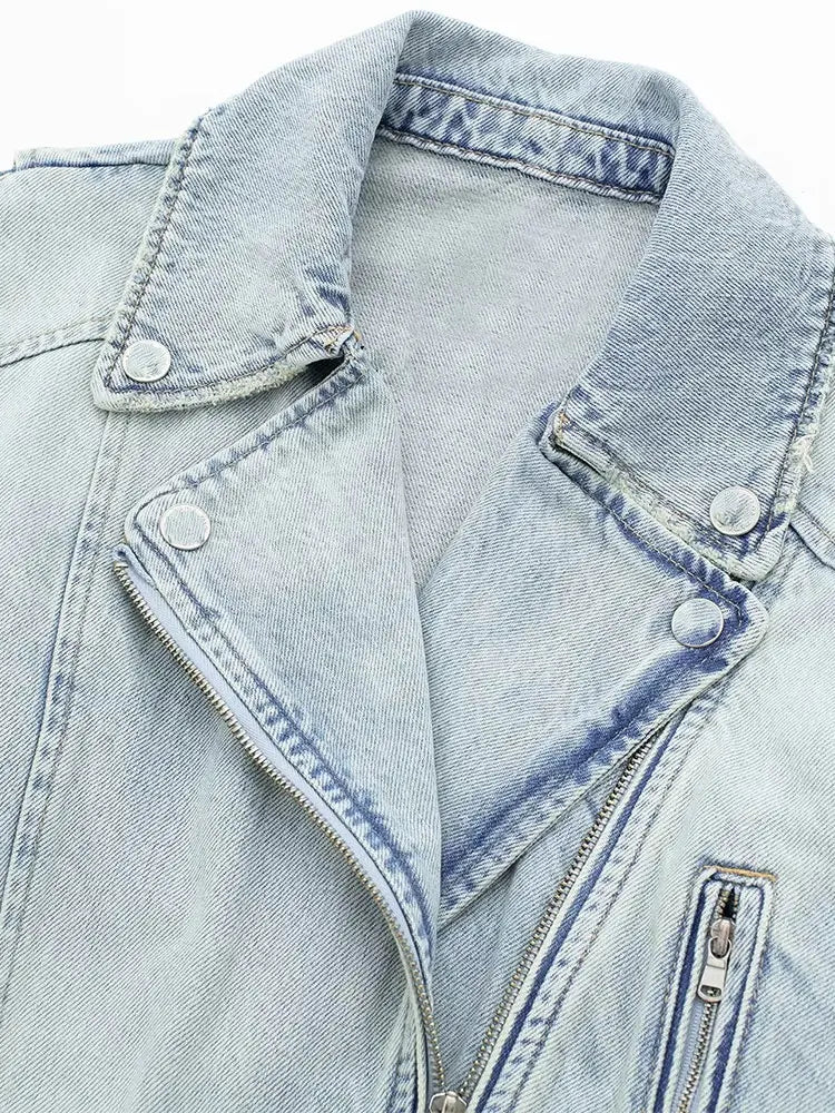 Autumn Winter Denim Coat Lapel Long