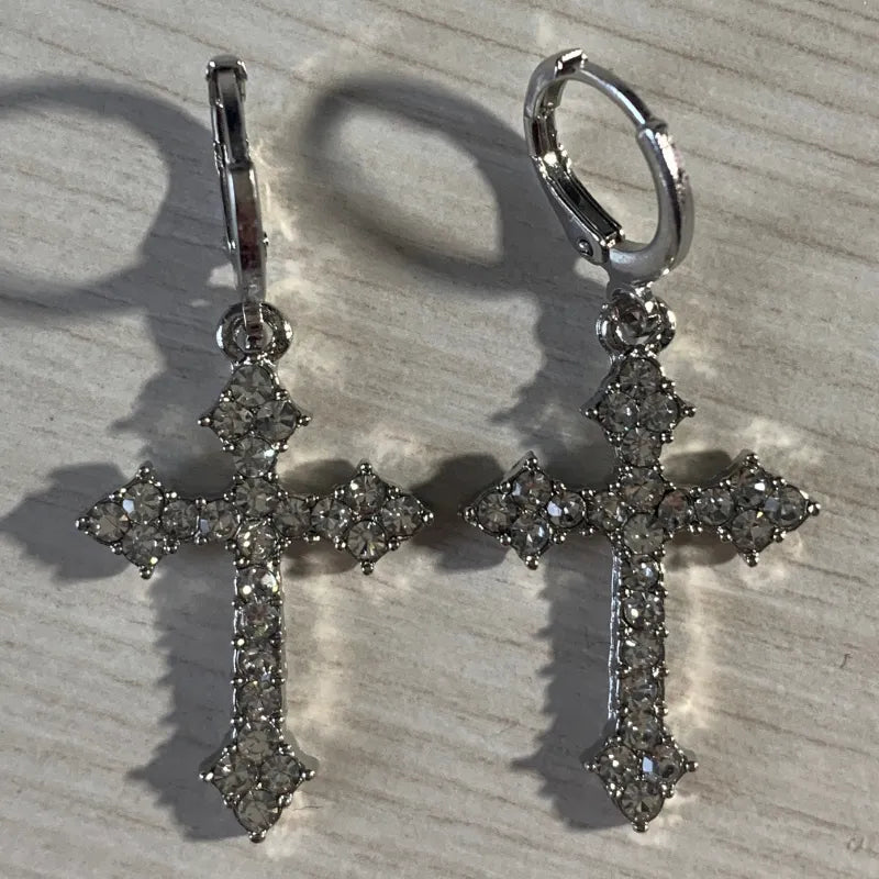 Salemlance Zircon Crystal Cross Earrings Female