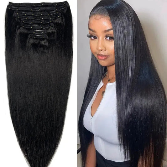 120g 8 pçs/sets clipe em extensões de cabelo humano 10 a 26 Polegada brasileiro remy cabelo reto natural preto 4 613 cores para mulher