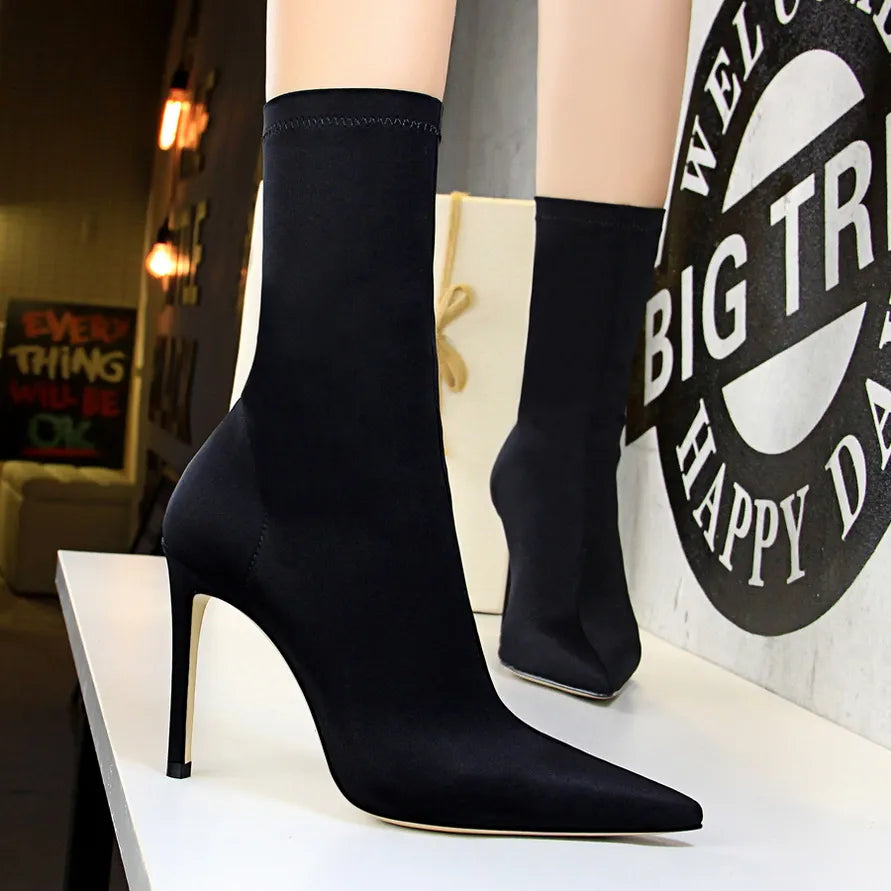 Women 7.5cm 10cm High Heels Silk Sock Boots 