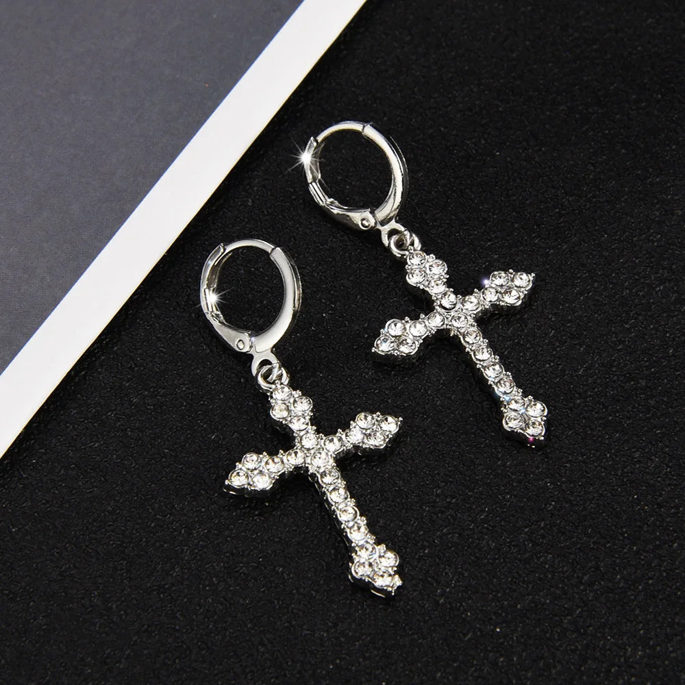 Salemlance Zircon Crystal Cross Earrings Female