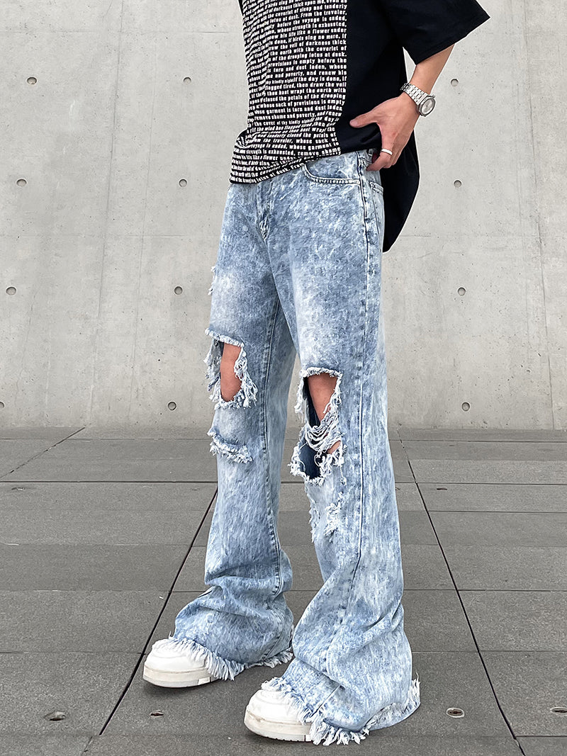 American Style High Street Snowflake Washed Old Torn Jeans