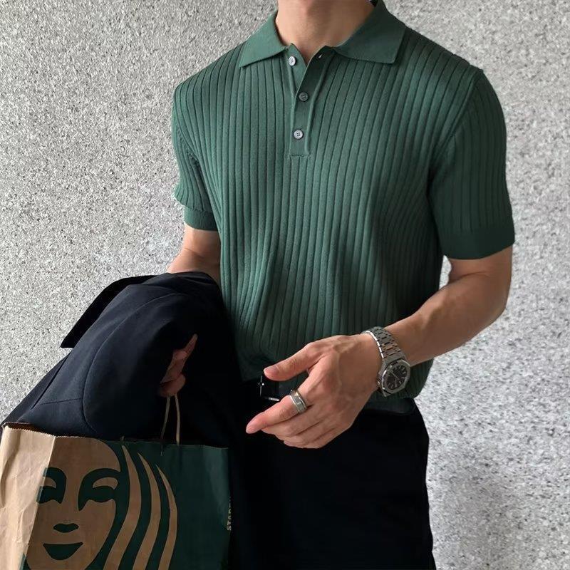 Casual Summer Solid Color Korean Style Knitwear Short Sleeve T-shirt