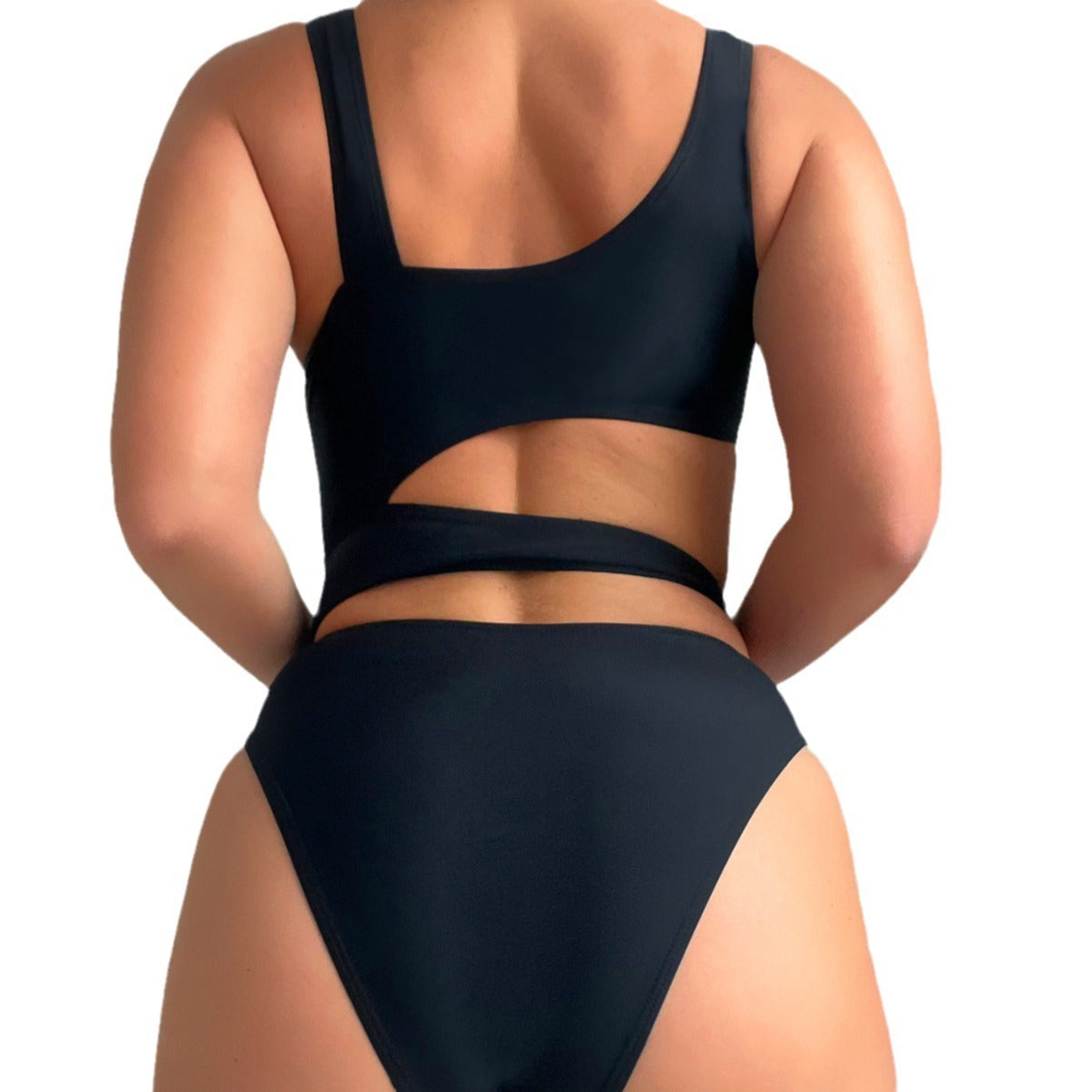 New Solid Color Hollow High Cut Sexy Siamese Swimsuit