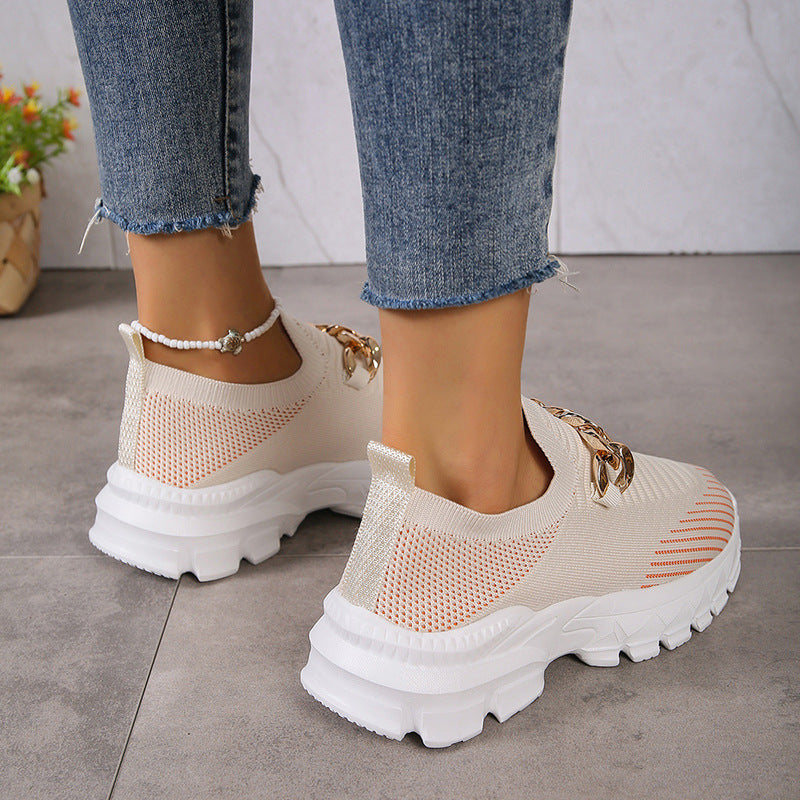 Fashion Chain Design Mesh Shoes For Women Breathable Casual